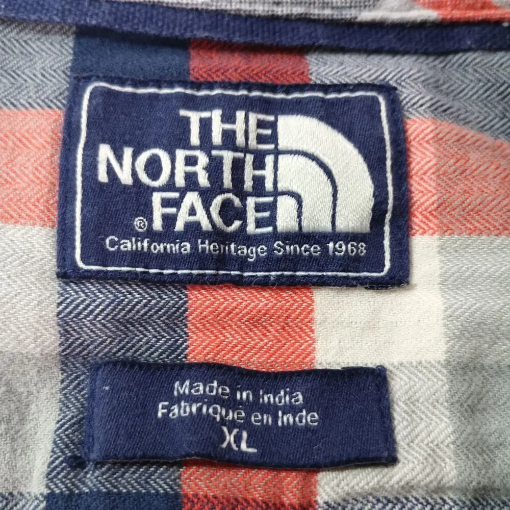 The North Face Mens XL Plaid Flannel Shirt Red Blue Gray Button Up Outdoor